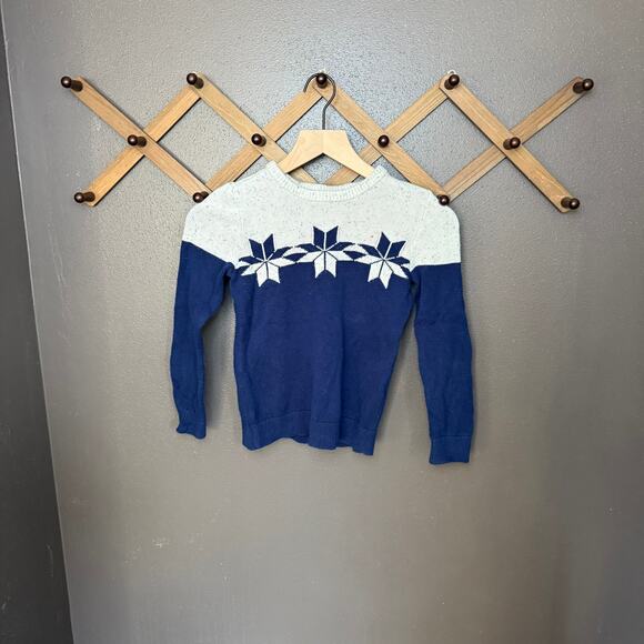 Lands End girls blue  white Fair Isle Nordic knit sweater size m 8 100% cotton - Picture 1 of 5